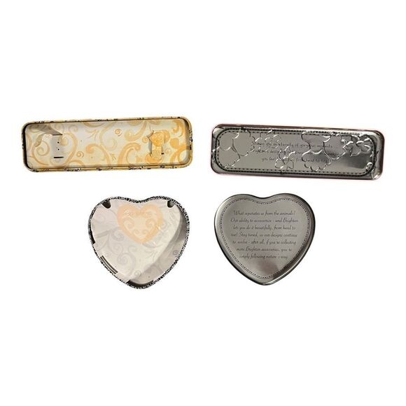 Brighton Lot of Two Jewelry Tins Pink Floral & Black & White Heart EUC - Picture 3 of 3